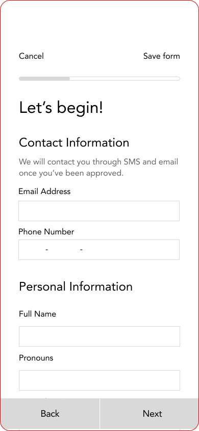 Wireframe of contact information page