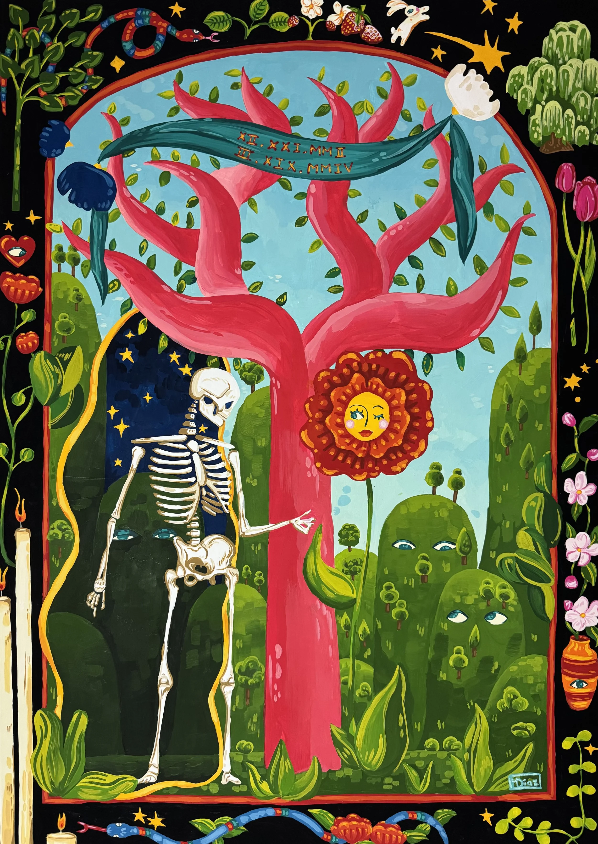 "the only certainty" 2024, acrylic gouache on bristol board, 28" x 22"