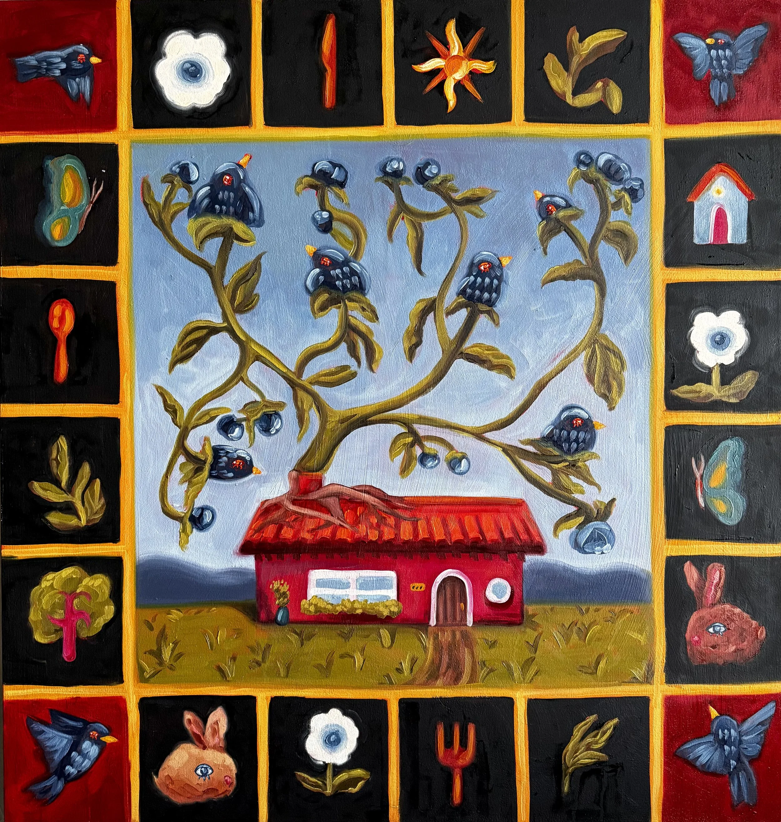 "en la casa de mi abeula" 2026, oil on cavas, 38" x 36"