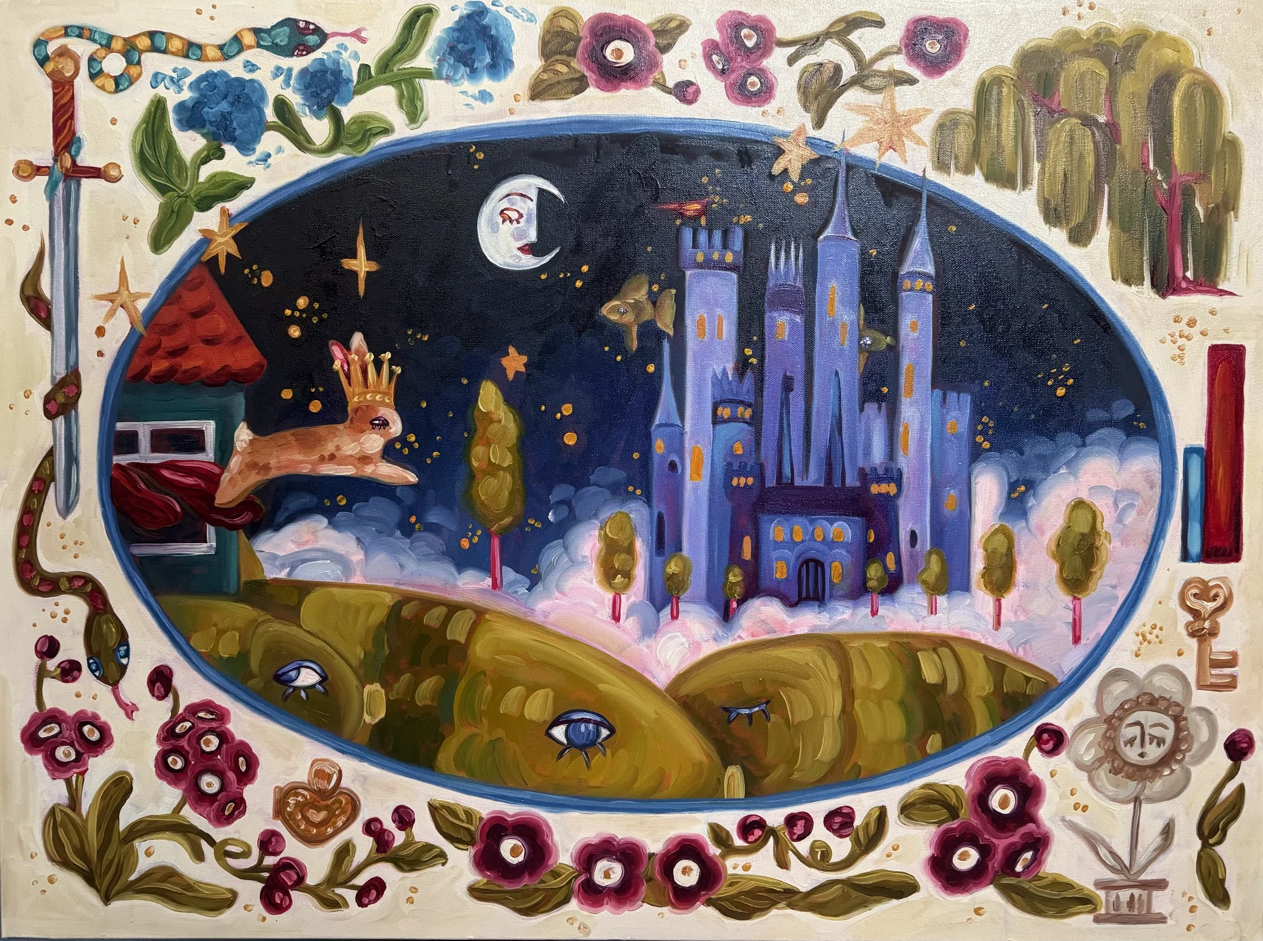 "nighttime escapades" 2026, oil on canvas, 30" x 40"