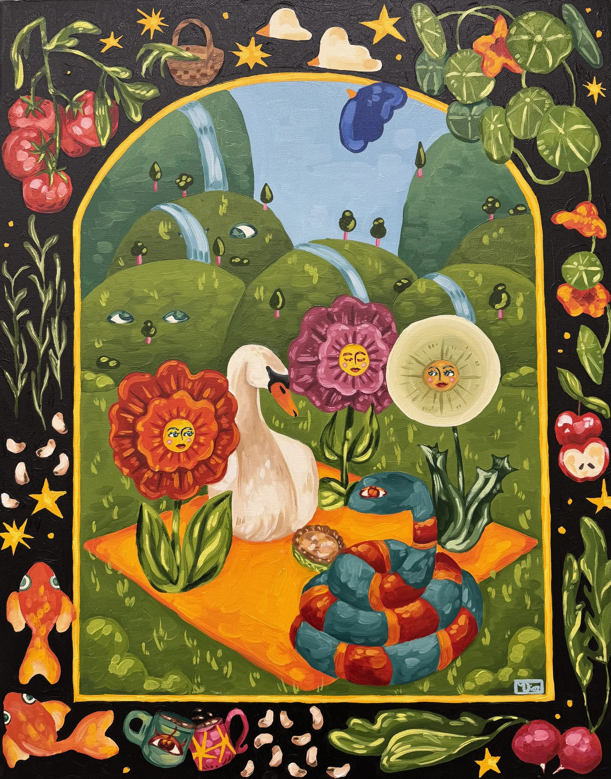 "the community prospers" 2025, oil on canvas, 30" x 28"