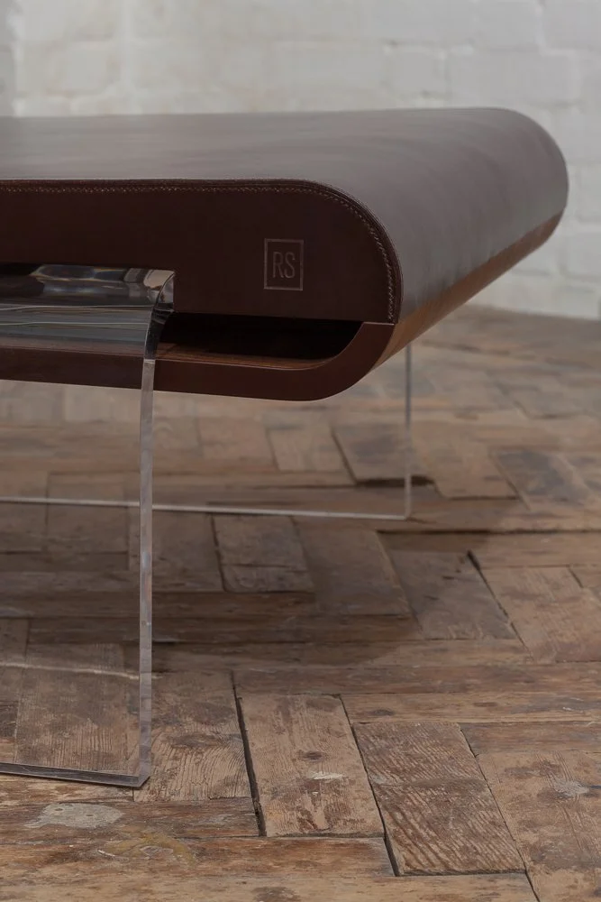 Detail of the Romuald Stefanski trademark on the Luroidea lounge chair, interior design photographer
