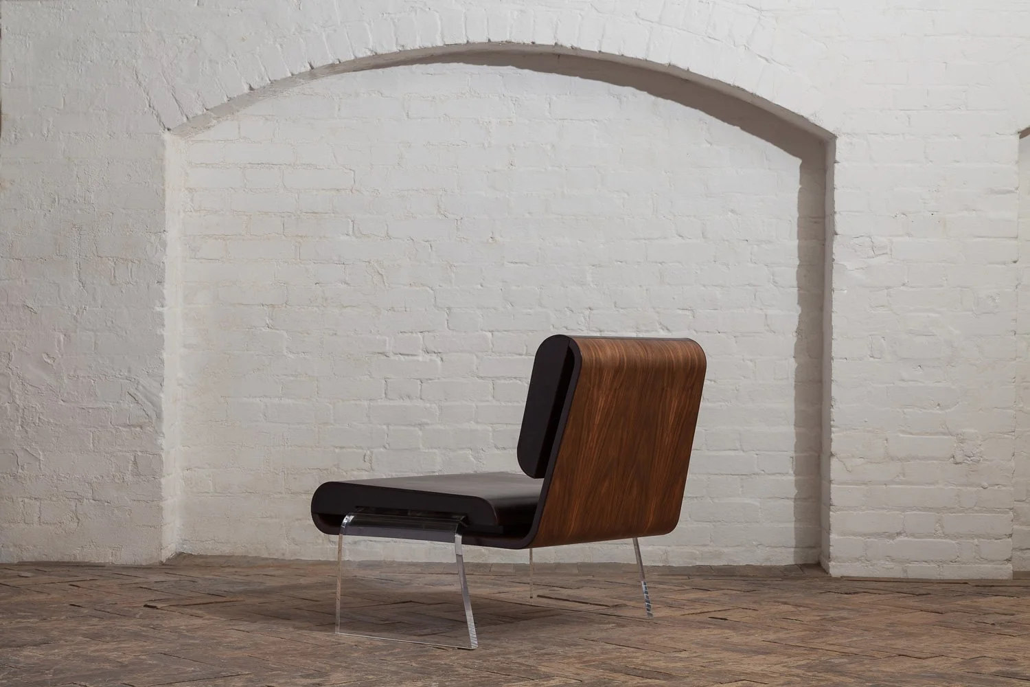 Romuald Stefanski Luroidea lounge chair styled in an archway setting, interior photography