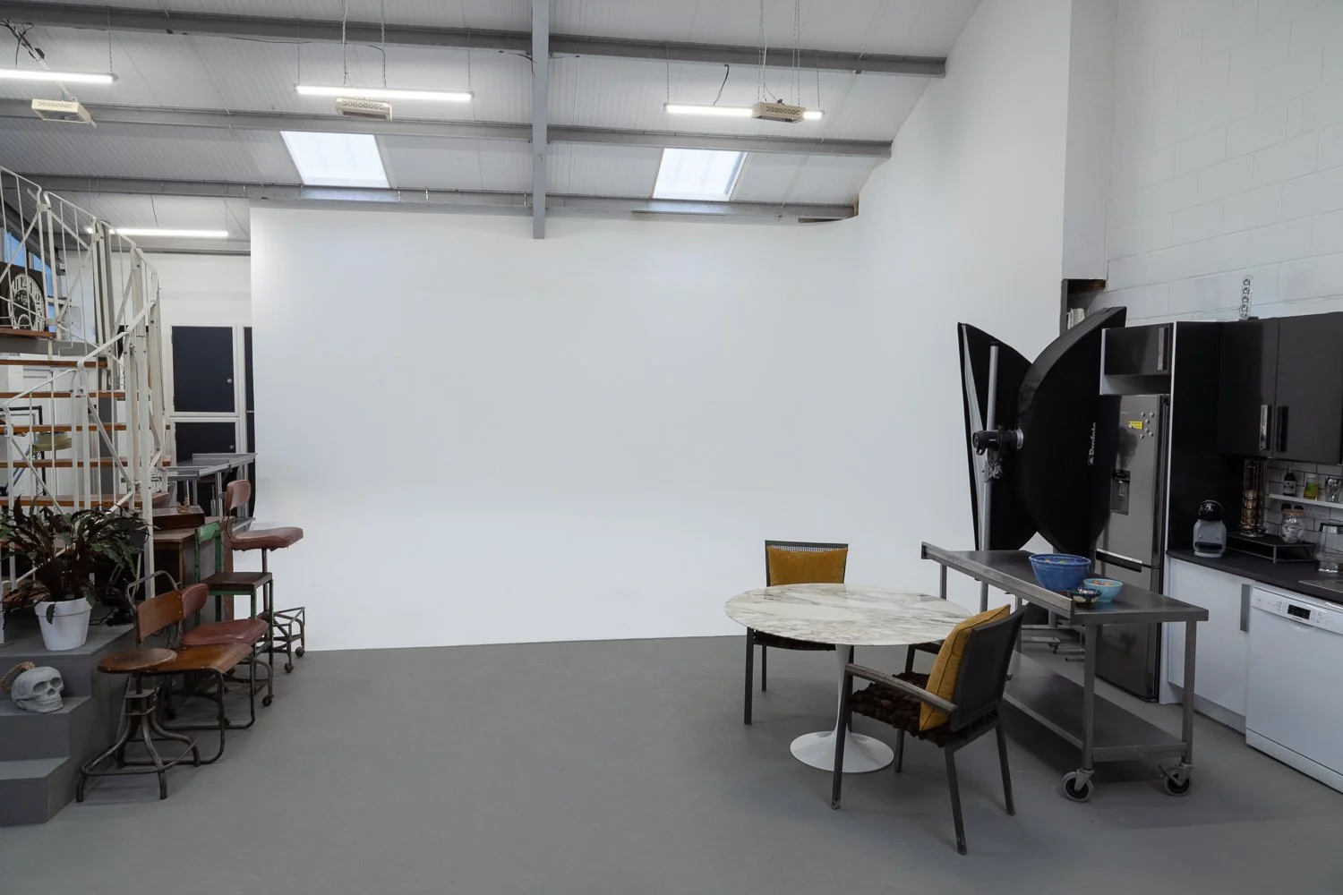 Photographic studio shooting area with equipment and props, interior design photographer London, Essex