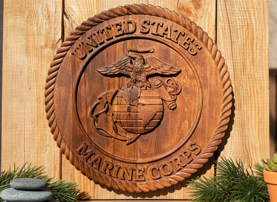 USMC Retirement Gift — Hand-Carved Marine Corps Emblem Plaque | 2025 Edition | Officially Licensed | Semper Fi, USMC License 711-25