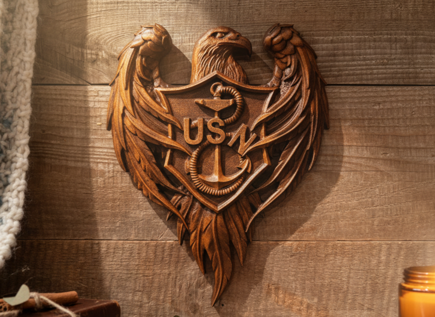 Handcrafted US Navy Eagle Wood Carving