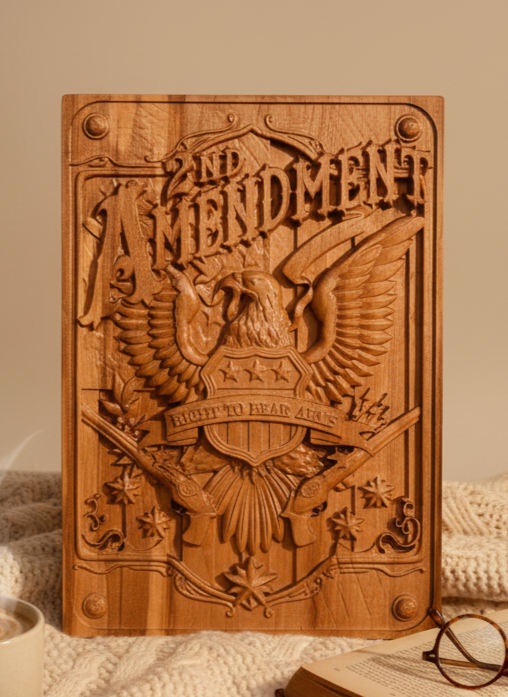 2nd Amendment Wood Carving | Right to Bear Arms Eagle Sign | Patriotic Wall Art | Man Cave Decor | Gun Owner Gift