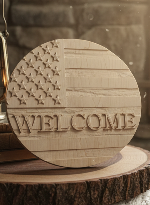 Patriotic Welcome Sign - Handcrafted Wooden American Flag Decor