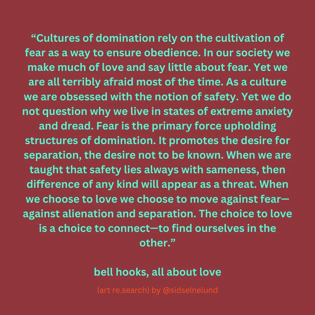 Who, where, what do you turn to when life gets rough?

I find myself turning to sources depending on circumstance and since October 7th, LOVE has been my source and with that bell hooks and her practice of love.

I realised it when I was scrolling th
