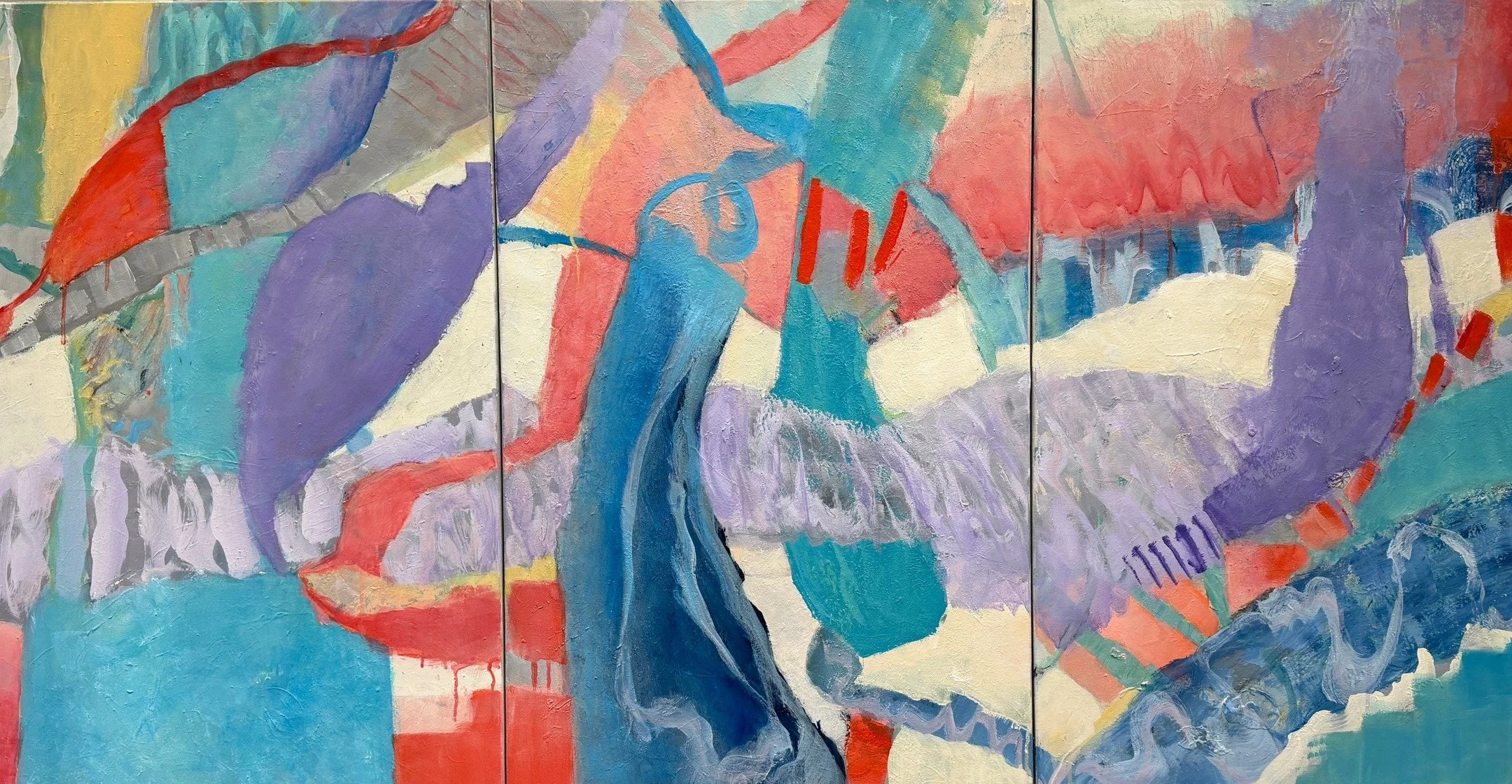 SHIFTING HORIZONS triptych 30x60 total--just off my easel. 
Comments appreciated.
#Abstractart