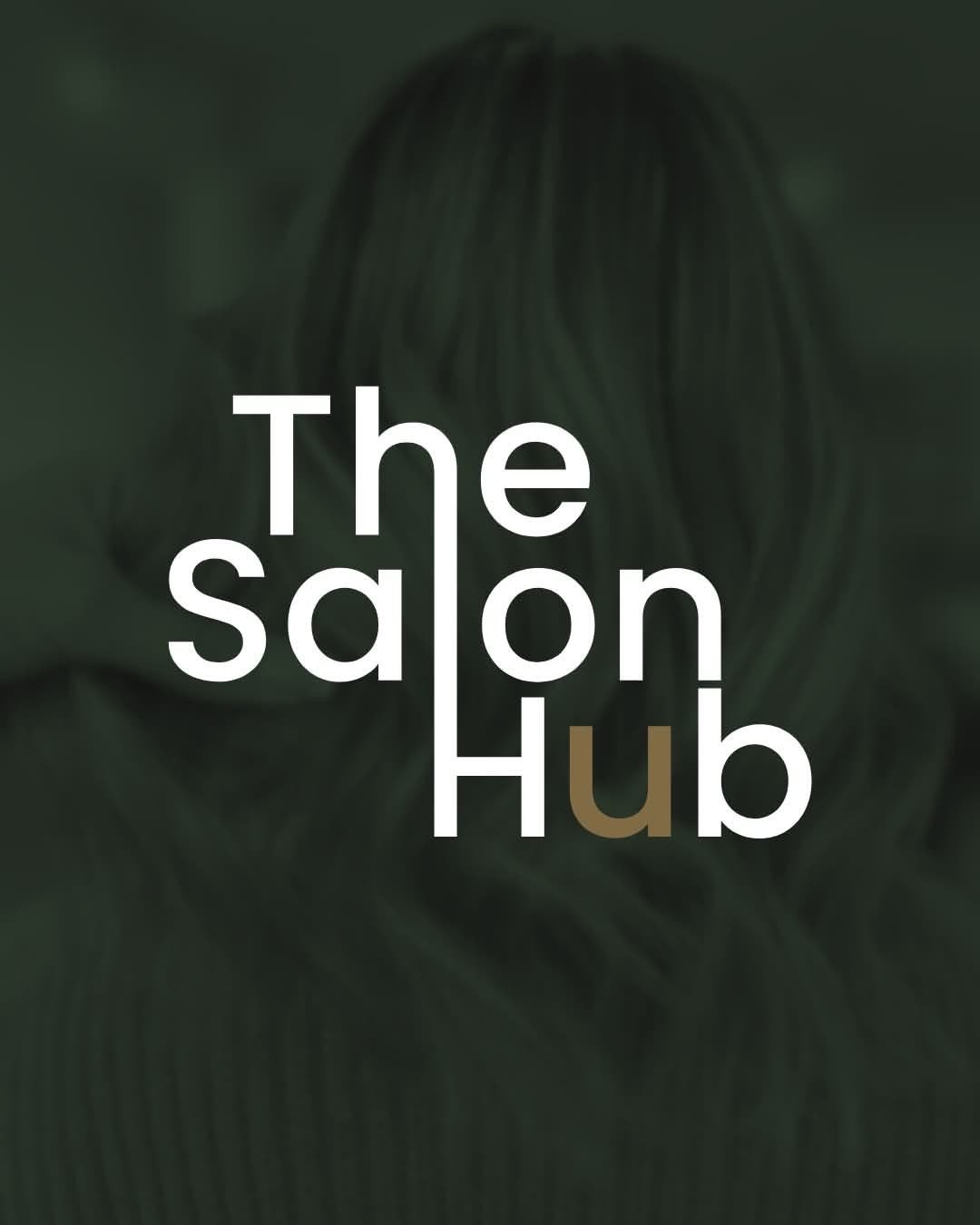 Logo for The Salon Hub with a background image of a woman with long hair