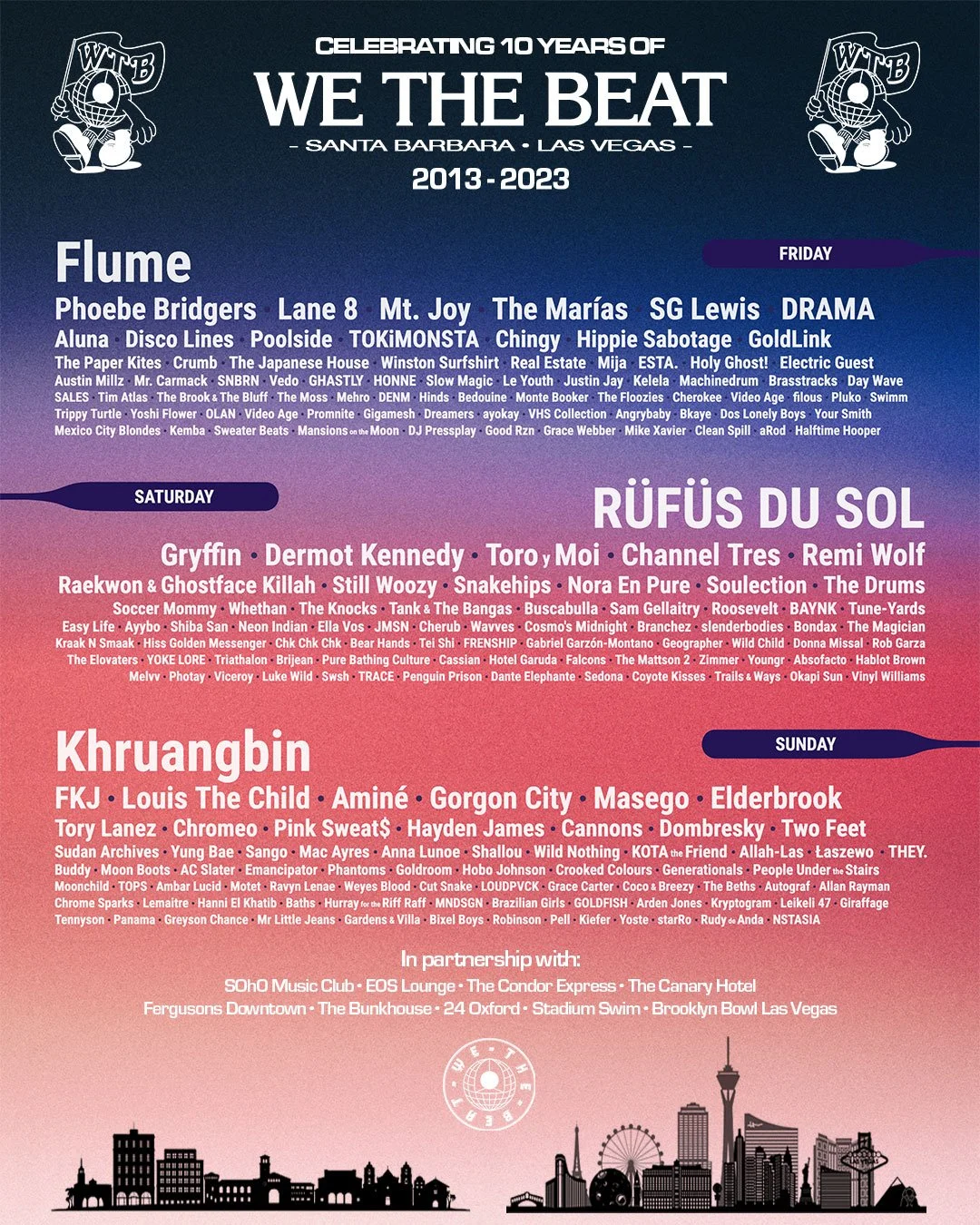 Promotional flyer for the WTB 10-Year Festival featuring event details and graphics.