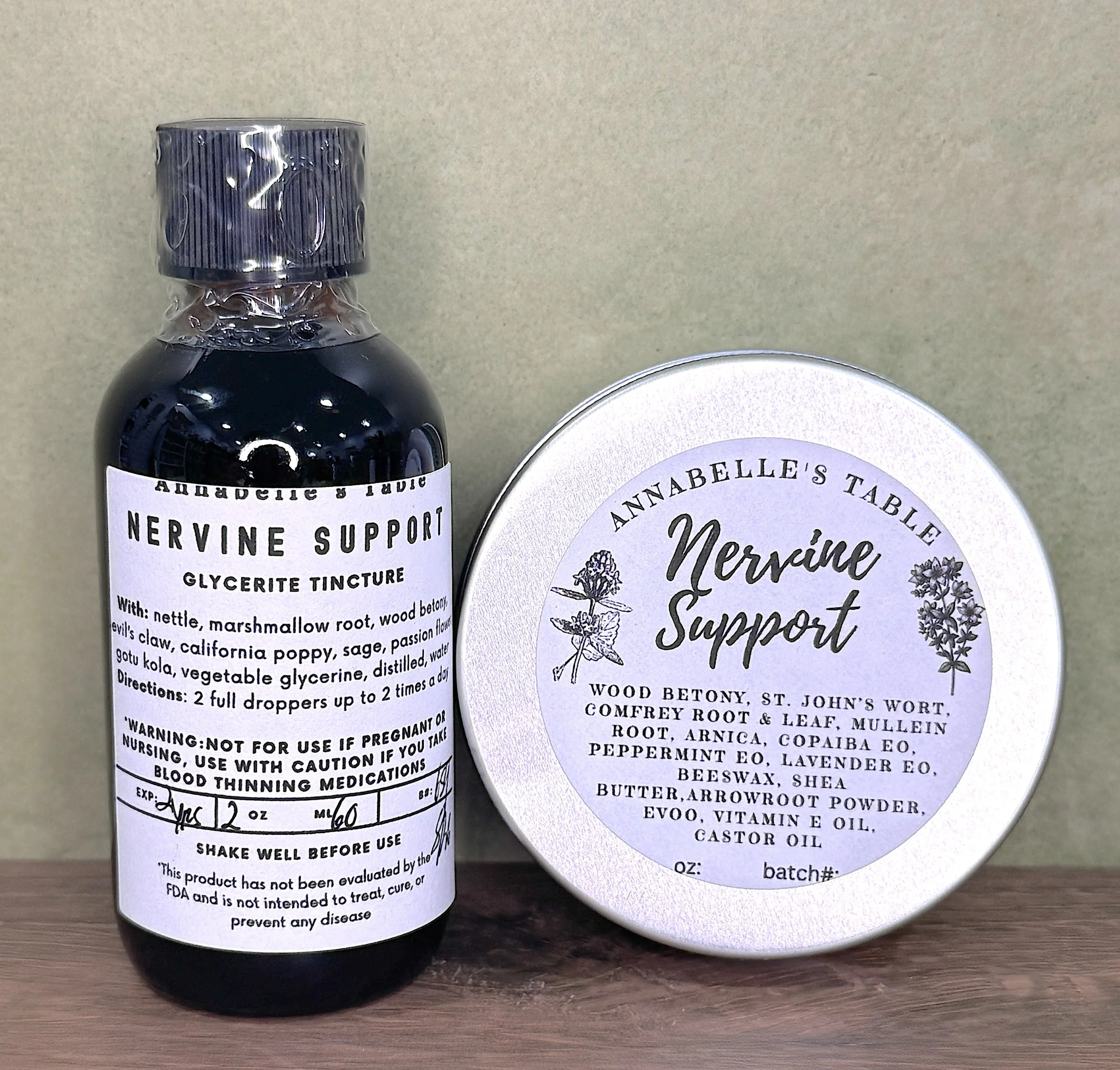 Nervine Support Duo Herbal Glycerite Tincture and Topical Salve