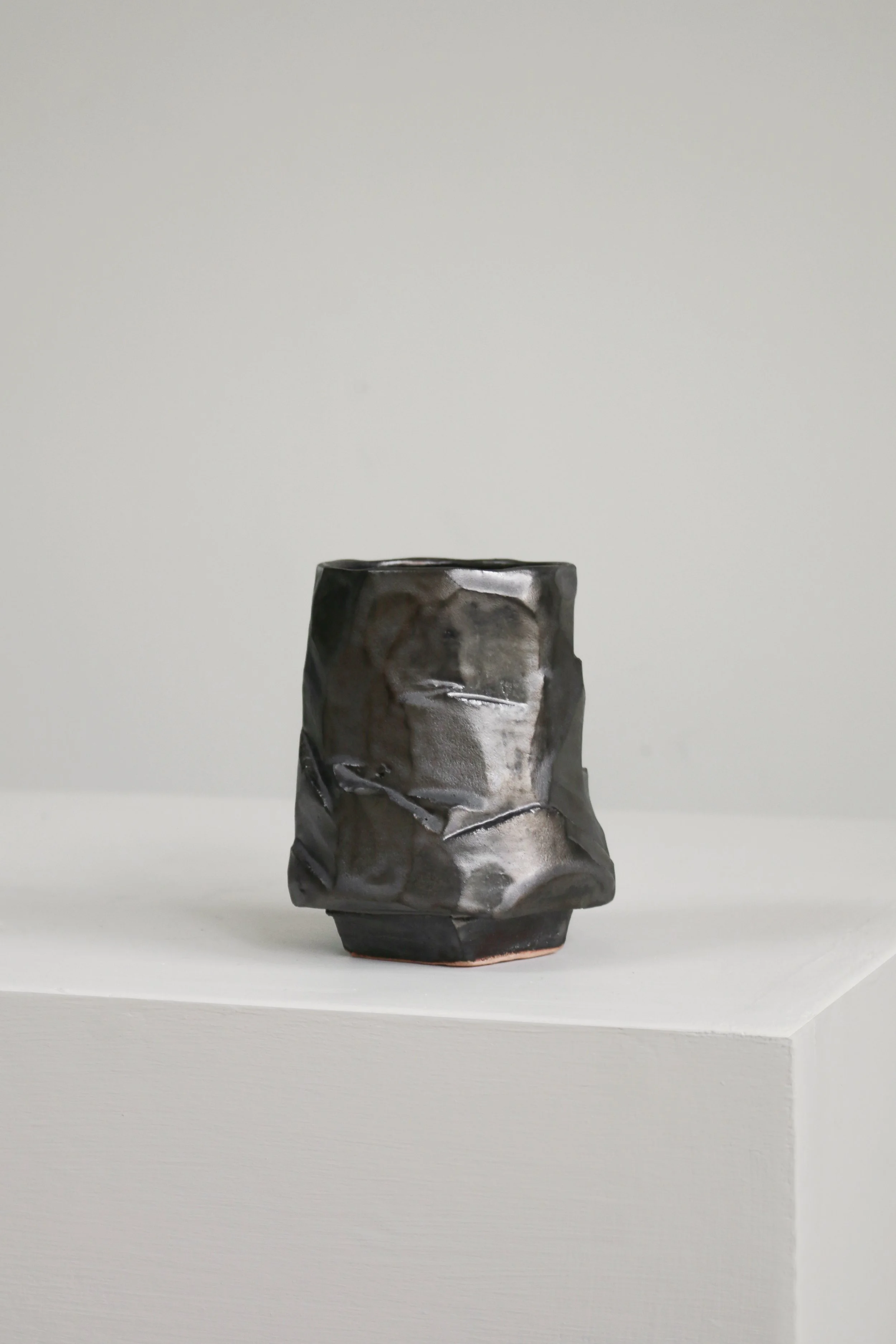 Silver Pewter Metallic Glaze Pottery Cut Vase aoe-2.jpg