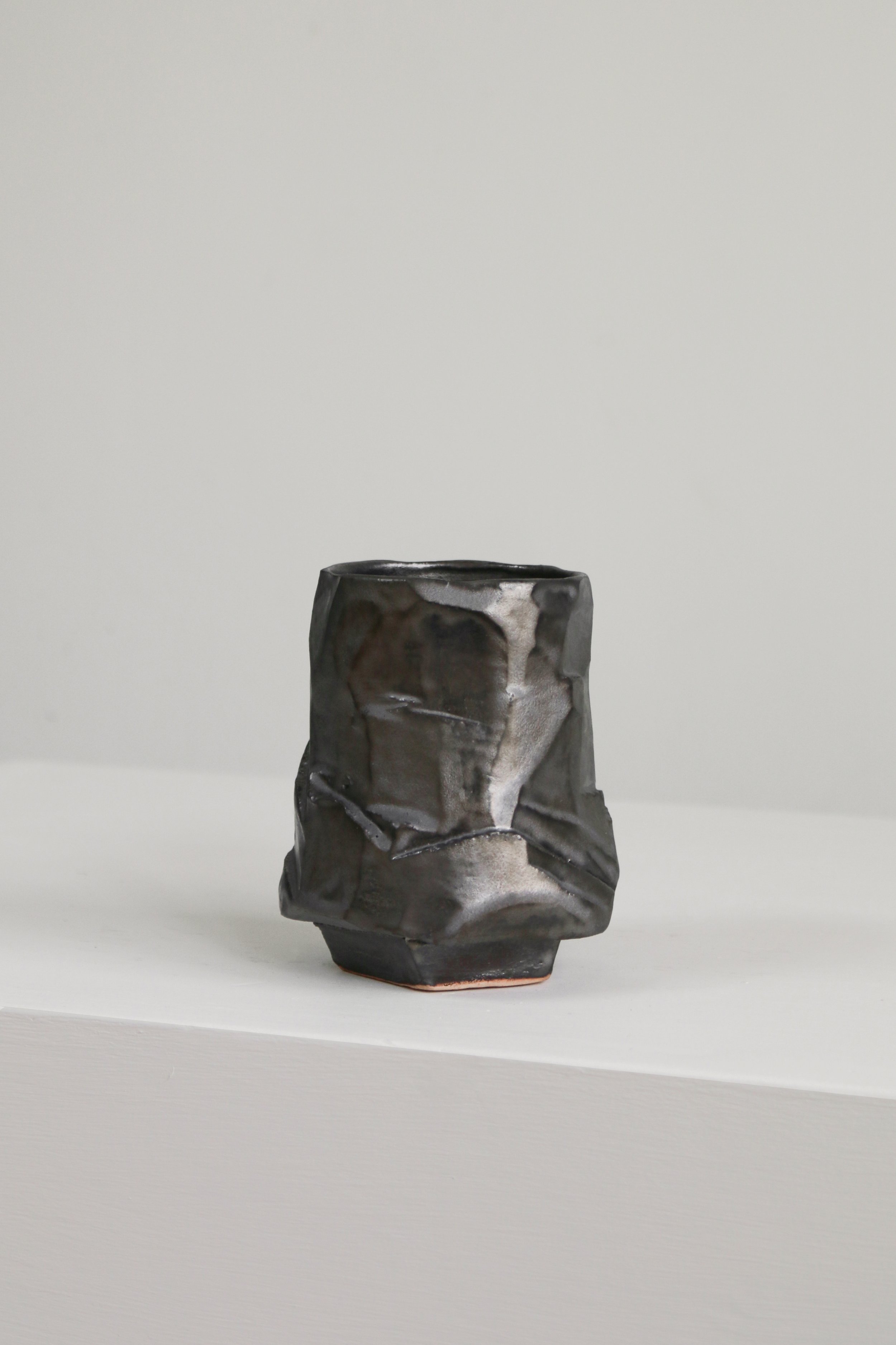 Silver Pewter Metallic Glaze Pottery Cut Vase aoe-3.jpg