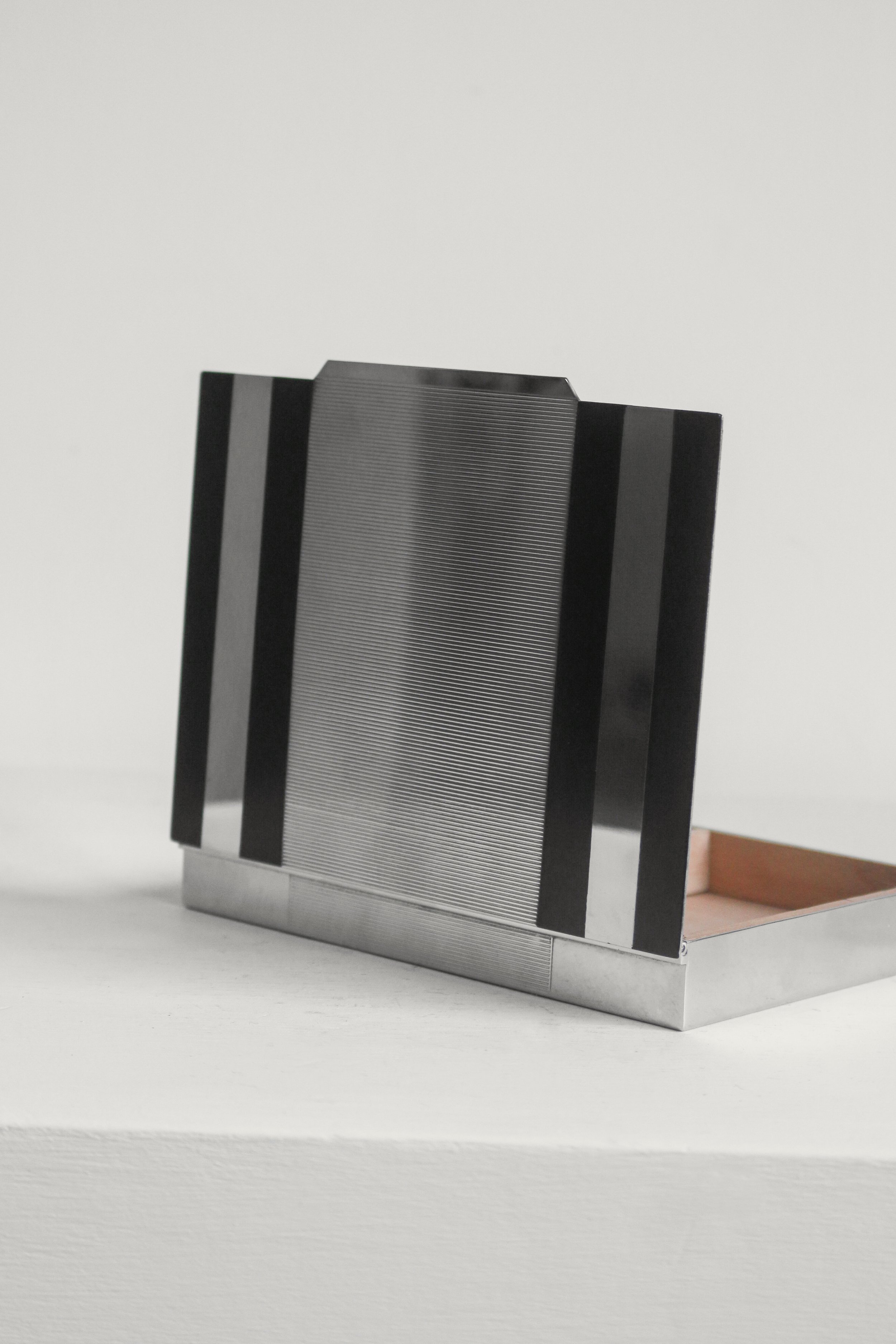 Striped Art Deco Chrome Cigarette Box (4 of 1).jpg