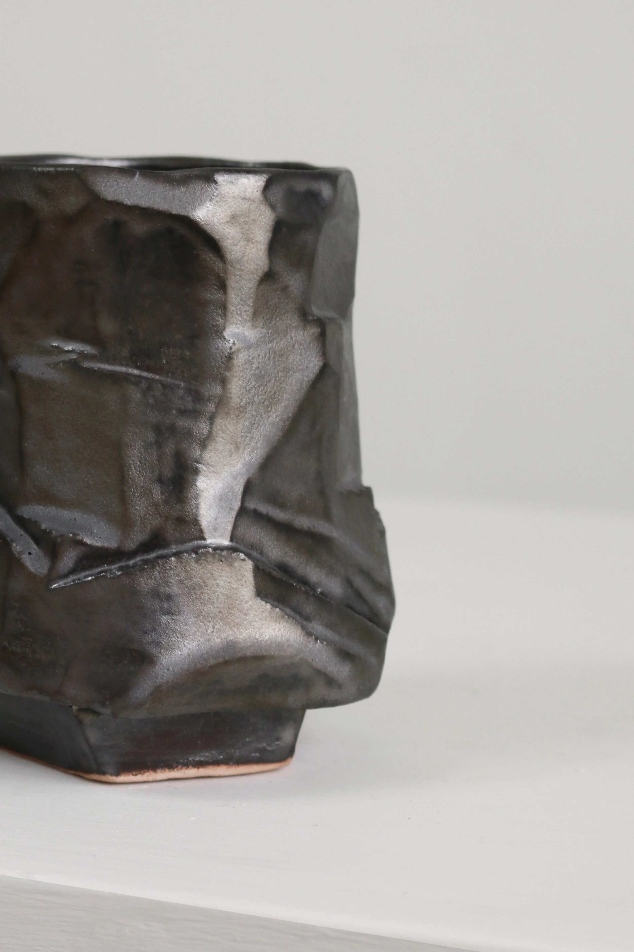 Silver Pewter Metallic Glaze Pottery Cut Vase aoe-4.jpg