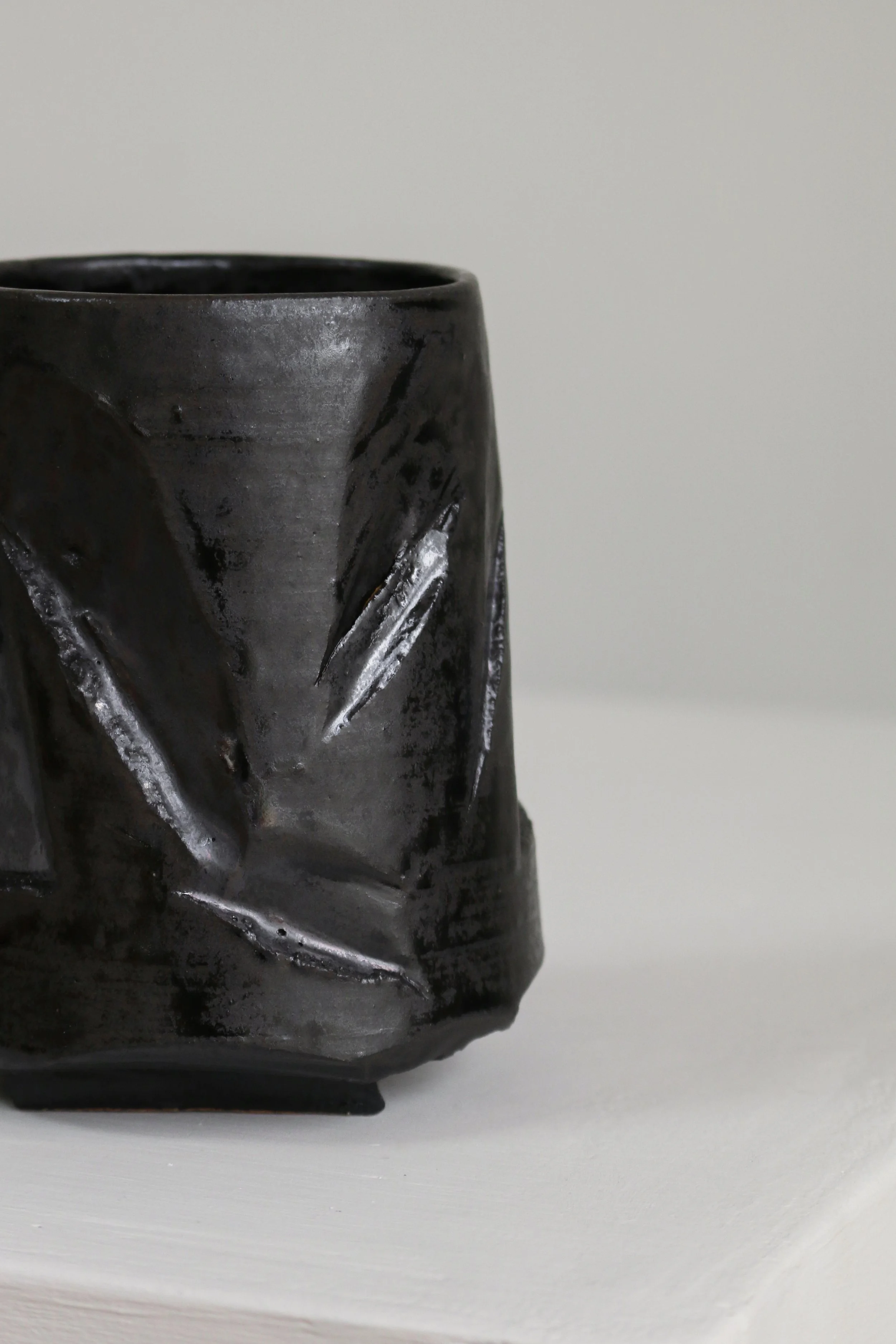 Faceted Black Pottery Vessel Vase-6.jpg