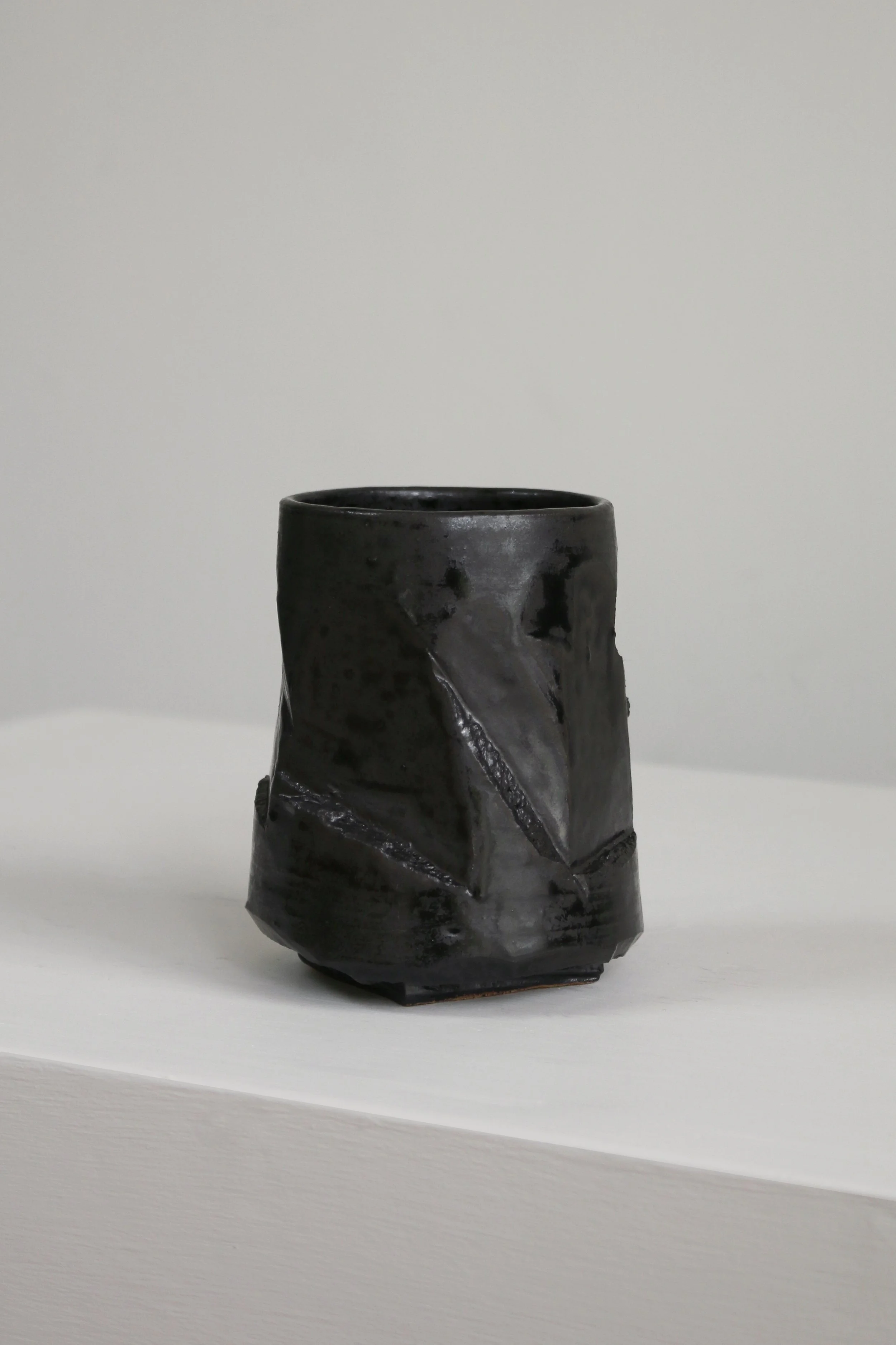 Faceted Black Pottery Vessel Vase-4.jpg