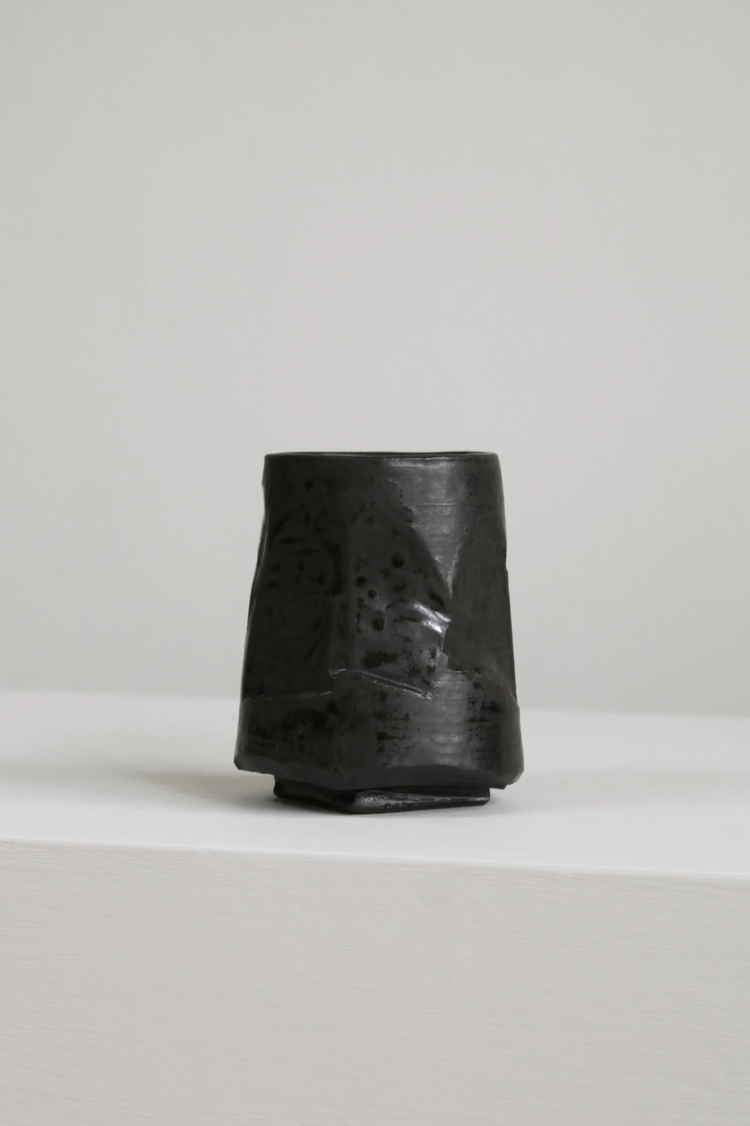 Faceted Black Pottery Vessel Vase-1.jpg