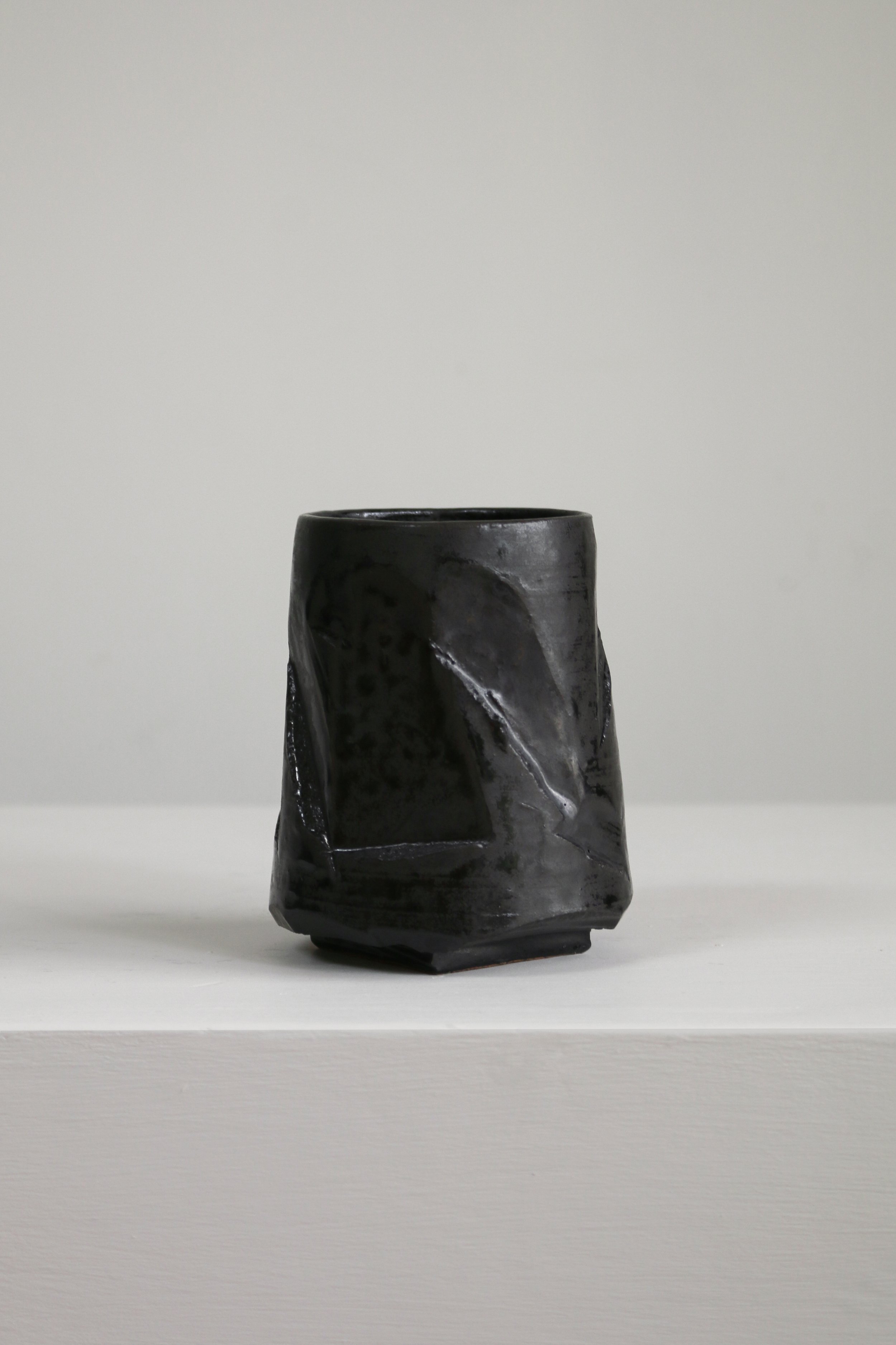 Faceted Black Pottery Vessel Vase-3.jpg
