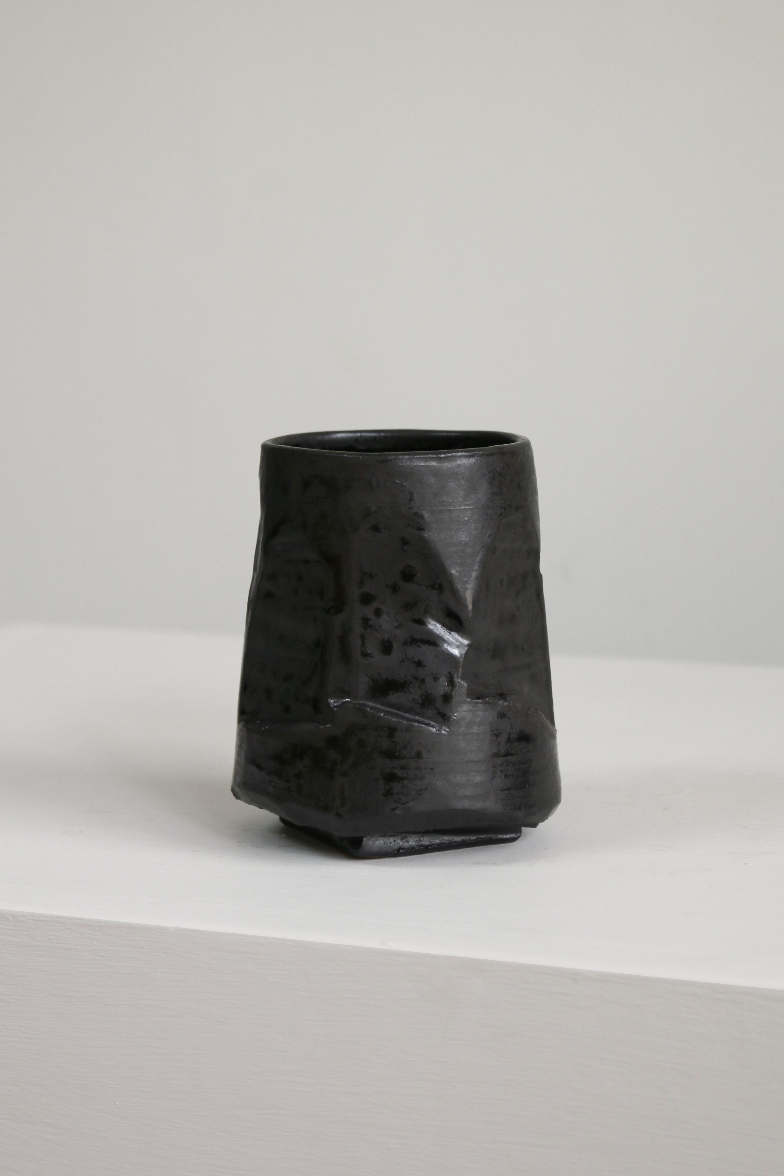 Faceted Black Pottery Vessel Vase-2.jpg