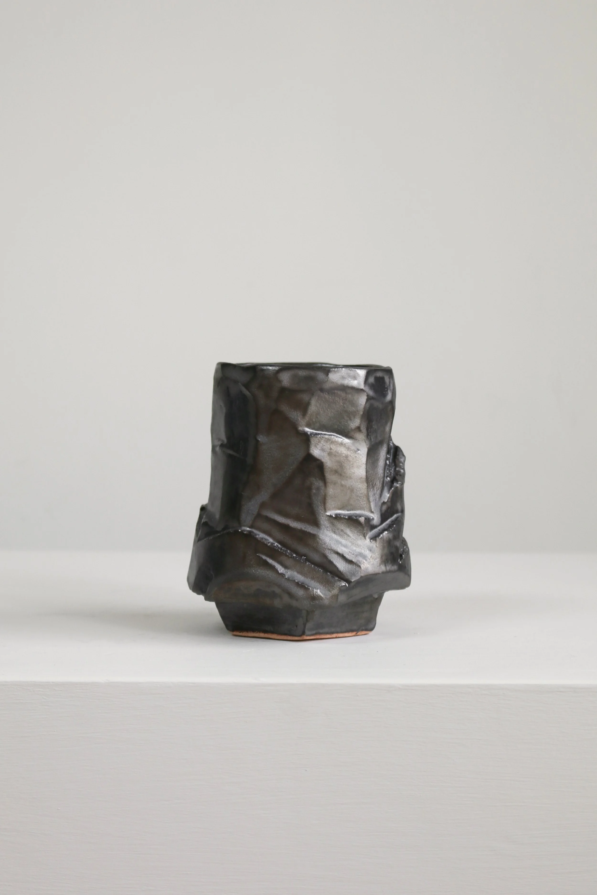 Silver Pewter Metallic Glaze Pottery Cut Vase aoe-1.jpg