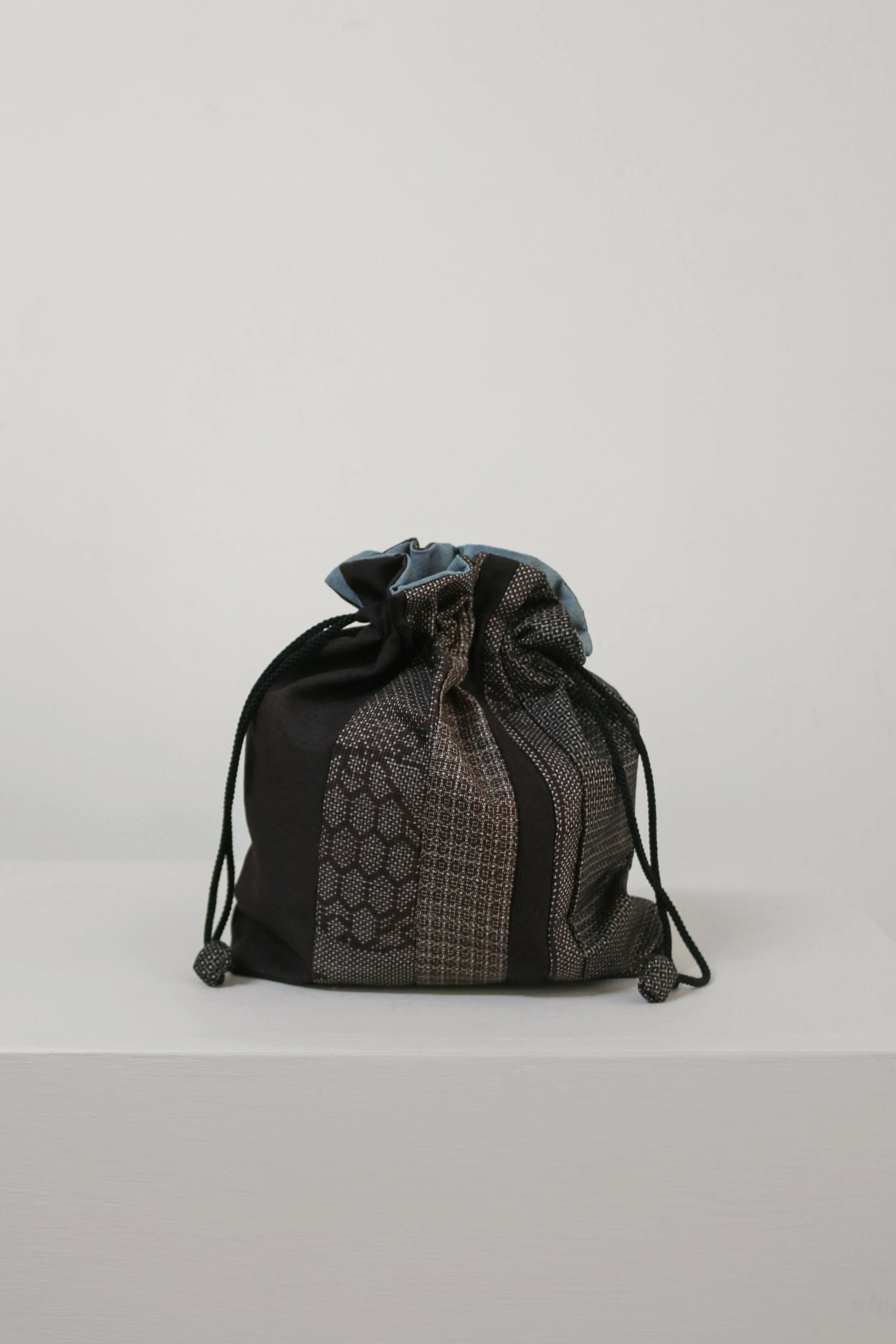 Striped Japanese Silk Kinchaku Pouch Bag Oshima Tsumugi -1.jpg