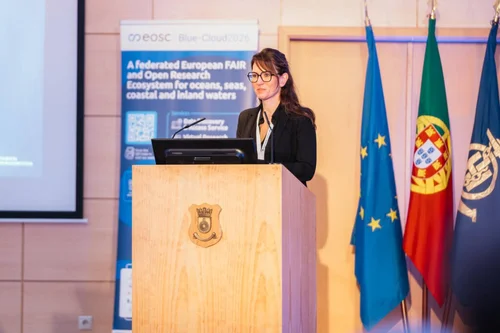 Female Speaker Presenting at EOSC Blue-Cloud Conference