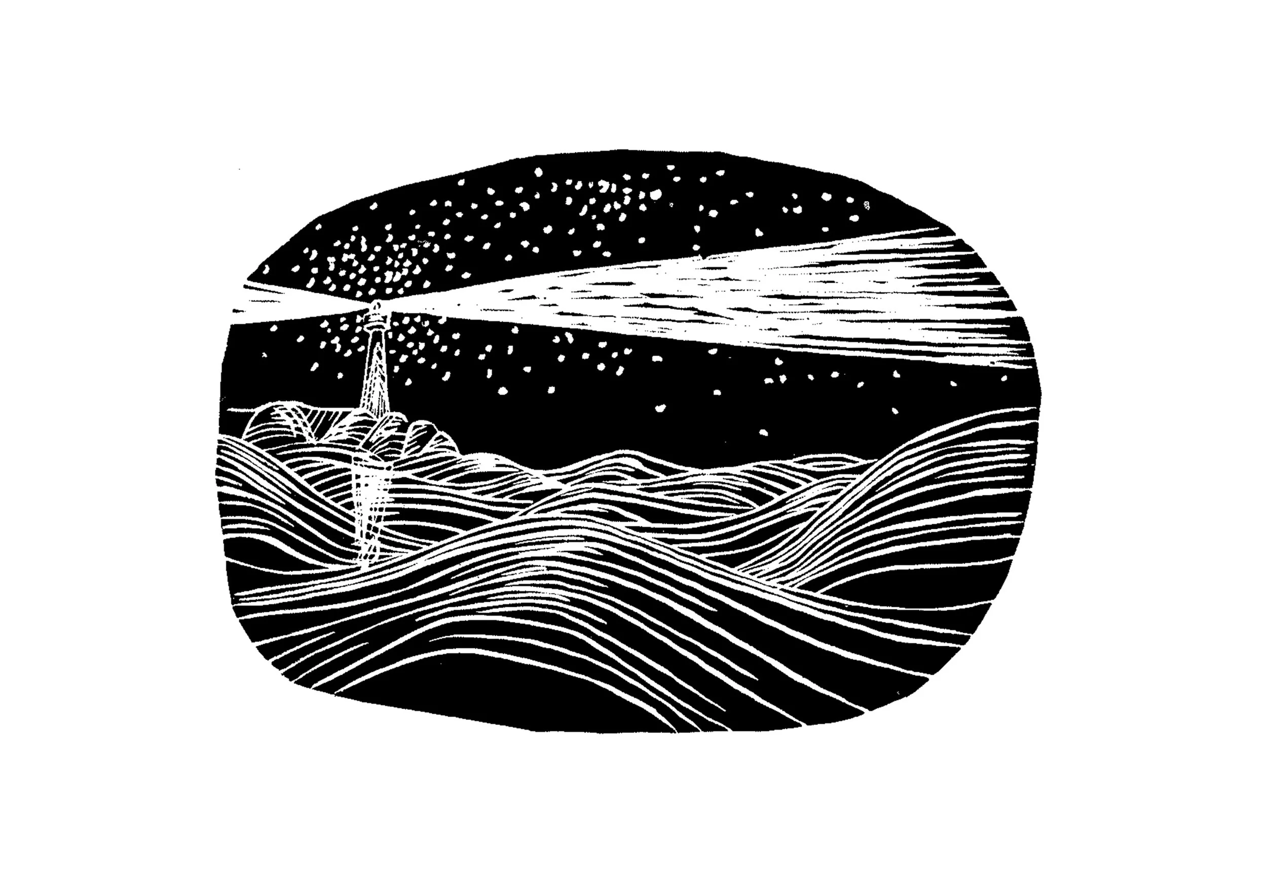 lighthouse, linocut