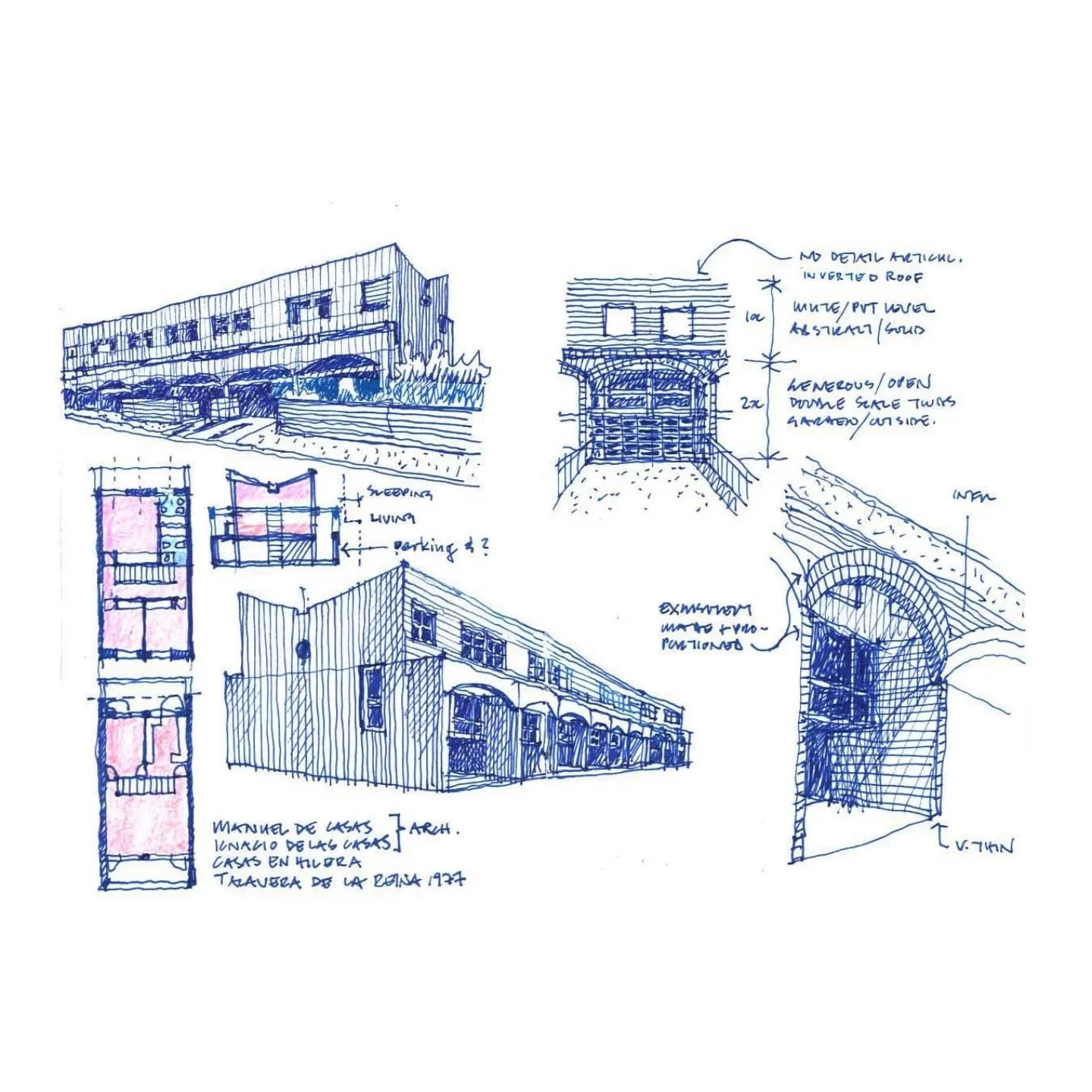 Started sketching this over a phone call, while looking at Aritz Gonz&aacute;les Instagram @mapout.studio

Exquisite proportions and details on these row houses by Manuel de las Casas, Ignacio de las Casas.

Love the monumental arched 'screen' that g