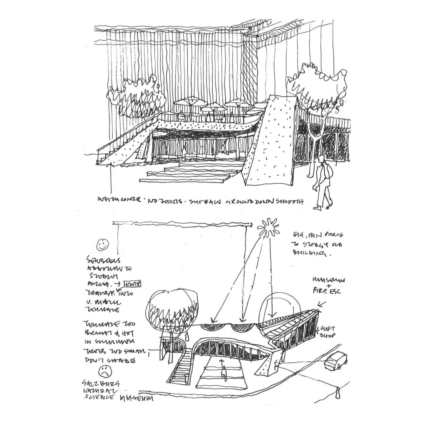 Been organising my sketch book archive. This is a very old and wonky sketch of the Haus der Natur in Salzburg from 2017 when I got hold of my first back-pocket-fitting Seawhite sketch book. I finally ordered 100 more in 2022 and am now on number 56. 