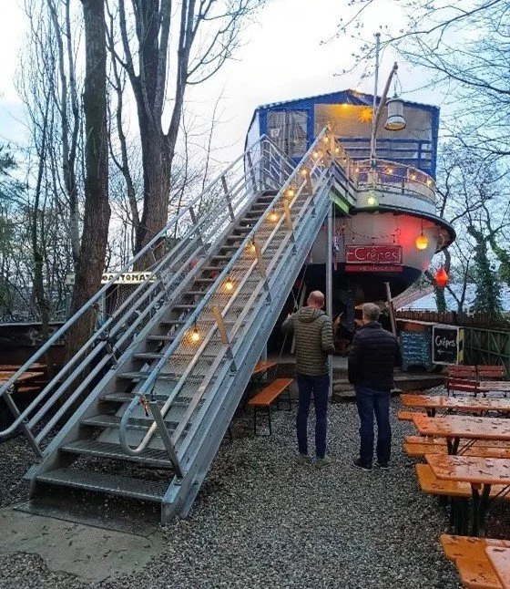 Picture taken by Thorsten Deckler of Alter Utting which is a decommissioned tourist barge used as a cultural event and leisure space