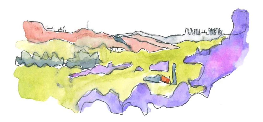 Watercolour sketch by Thorsten Deckler, thethinkinghand, of the jacarandas in Joburg