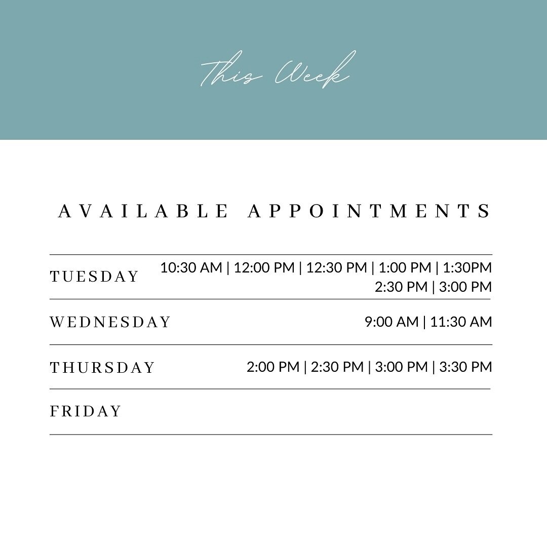 Take a peak and your schedules at home because we have some spots available this week! Whether you need to de-stress, manage pain, treat a migraine, or open your sinuses, come on in and we&rsquo;ll take care of it! Visit our website for online schedu