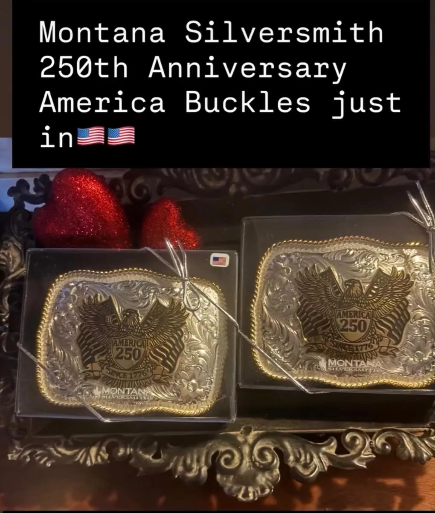 250th Montana Silversmith Anniversary buckle! Limited edition. You only turn 250 once!  Message or call me and I&rsquo;ll hold one or you 🇺🇸 #montanasilversmiths #buckle #shopsmall #cowboysandangels