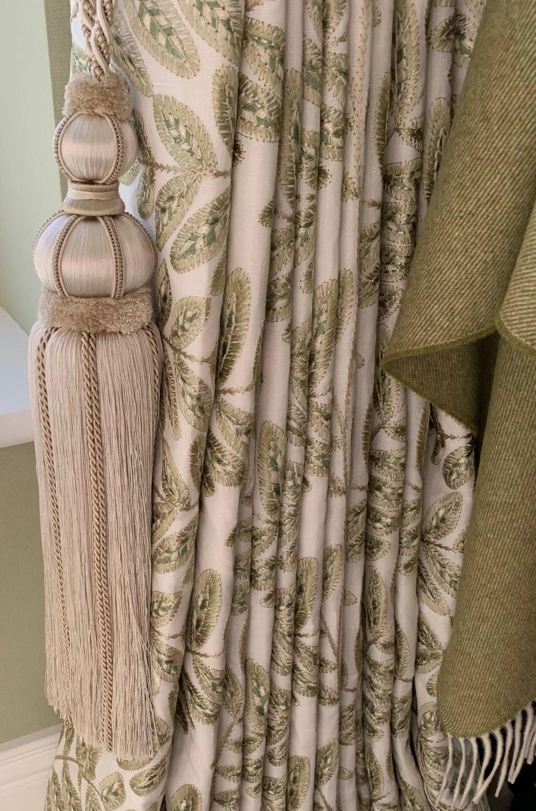 Green leaf handmade curtain detail.JPG