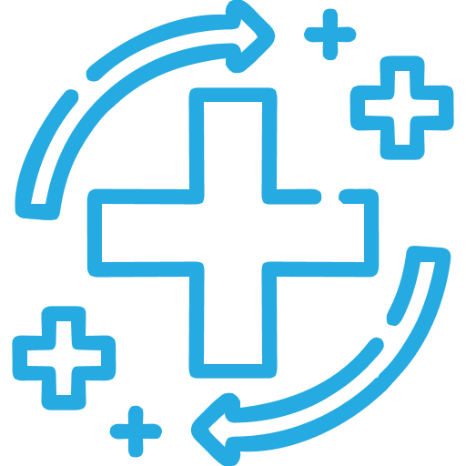 Accelerated recovery icon with medical cross and cyclic motion arrows