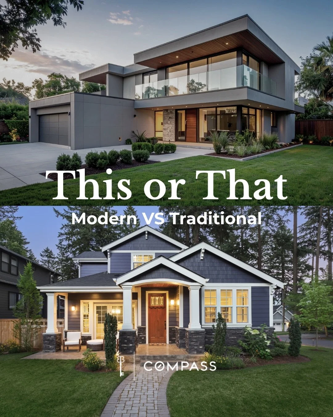Time for a little throwdown!

Today we&rsquo;re looking at...

Modern

VS

Traditional

Do you prefer character and custom, or modern and sleek?

Tell us in the comments which one you pick!

#traditionalhomes #modernhomes #thisorthat #compasswashingt