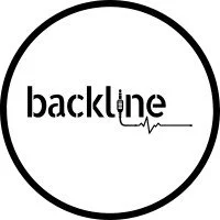 A logo with the word 'backline' inside a circle, with a stylized heartbeat line integrated into the text.