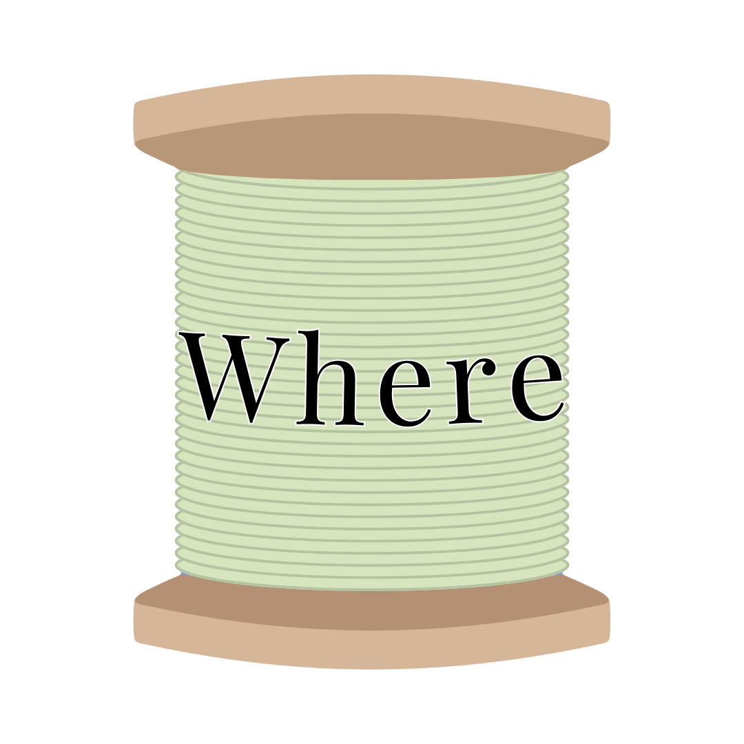 A spool of light green thread with the word 'Where' written on it in black text.