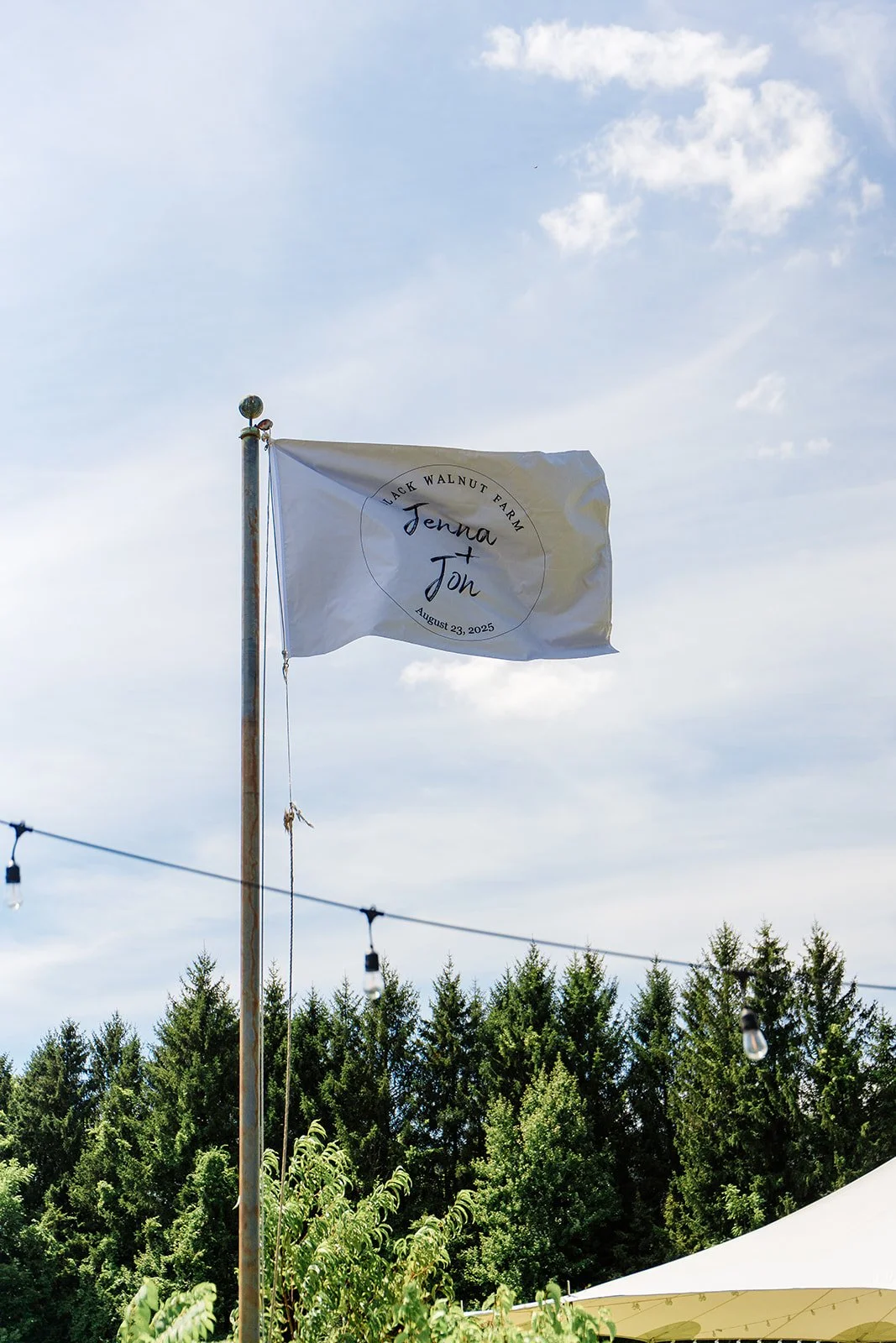 A custom flag to commemorate a wedding at Black Walnut Farm 
