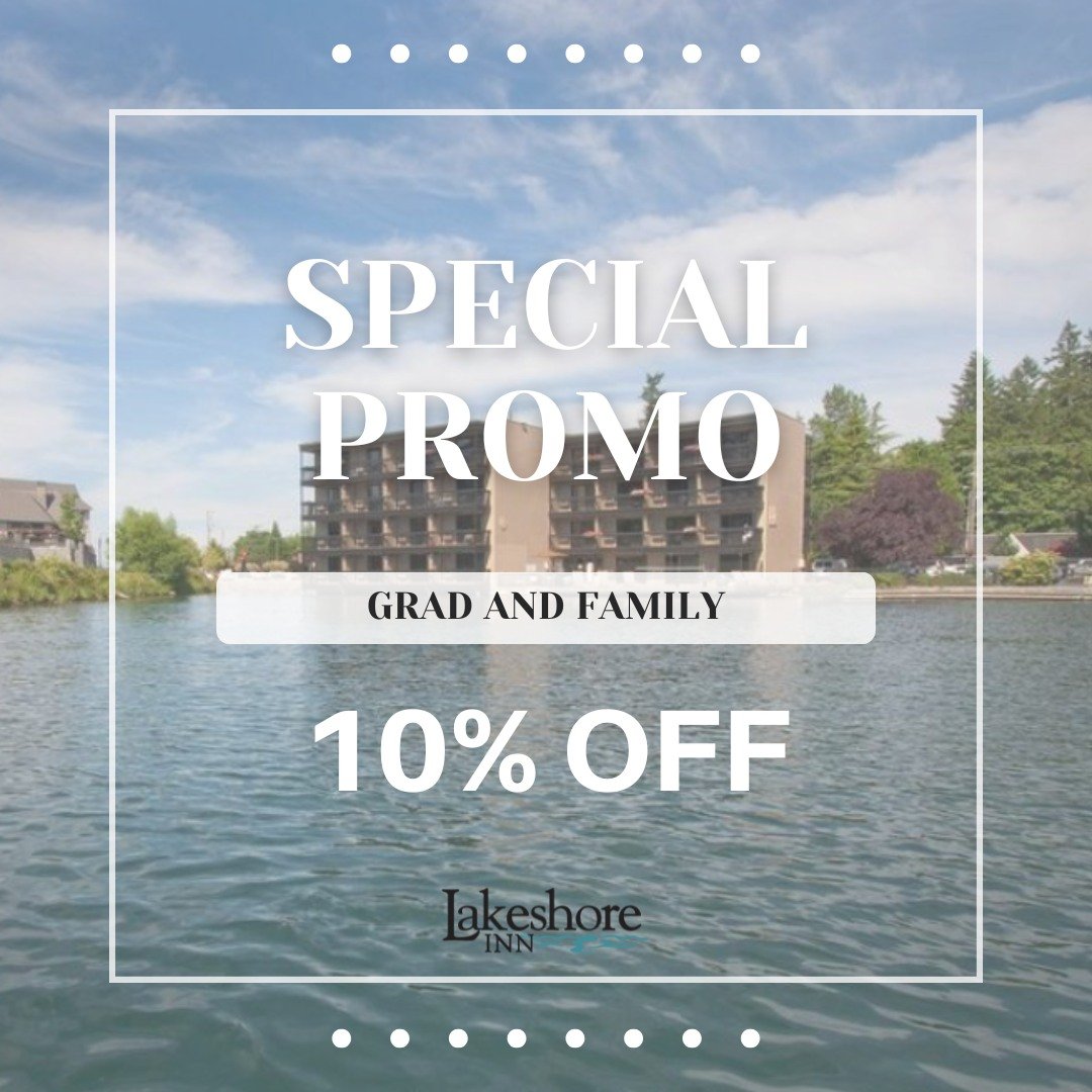 Enjoy a special 10% discount for graduates and their families! 🎓👨&zwj;👩&zwj;👧&zwj;👦

Starts today thru June 13th. 

For use online if you book directly through our website or call us directly to get discount on your stay.
*Cannot be combined wit