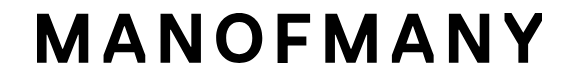 Close-up of the word 'MANOFMANY' in bold, black letters against a white background