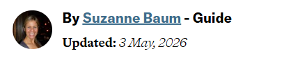 Screenshot of a webpage showing an author profile for Suzanne Baum, with her guide article and update date.