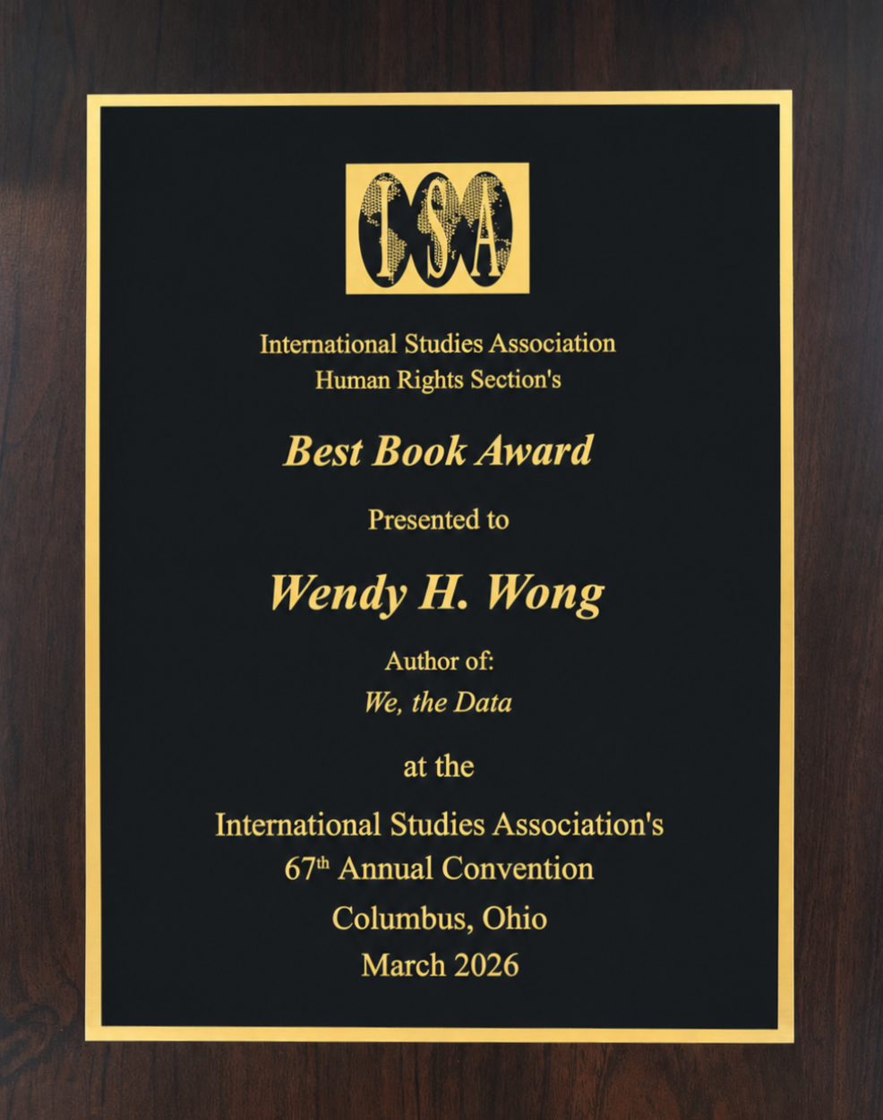 Wendy wins the 2025-2026 ISA Human Rights Book Award