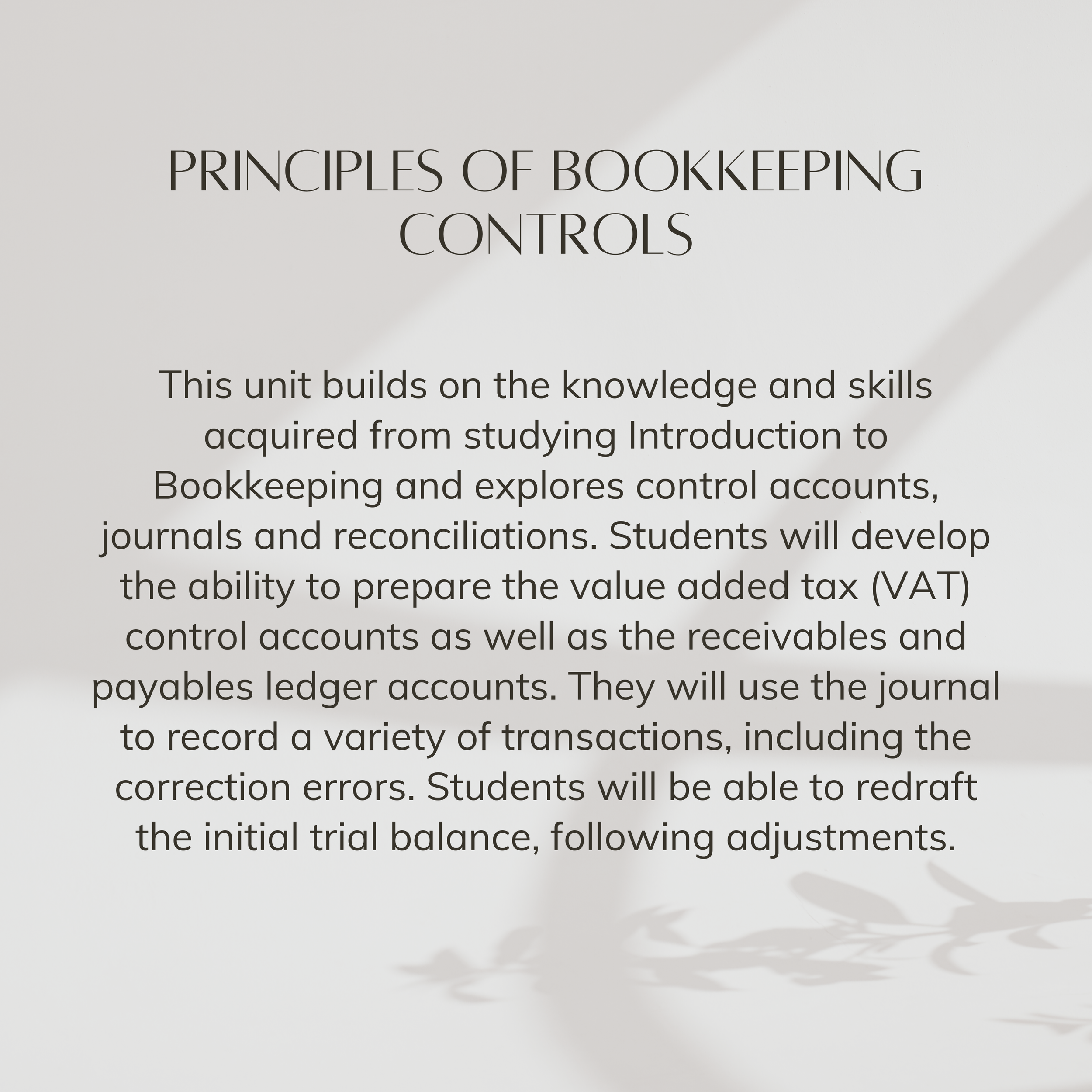 Principles of Bookkeeping Controls