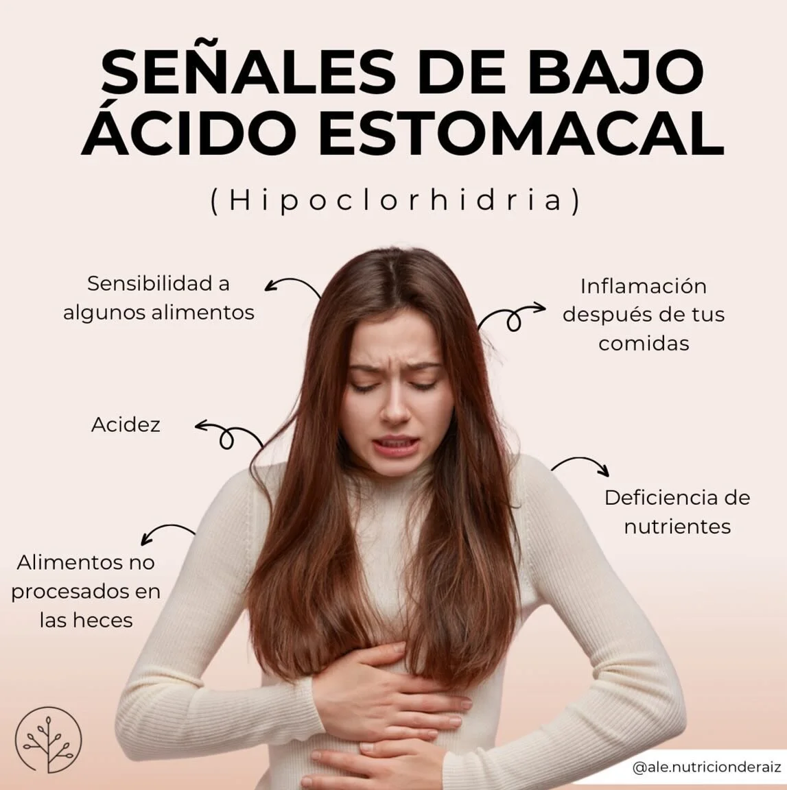 Aqu&iacute; te comparto 5 s&iacute;ntomas que pueden estarte indicando que tienes un nivel bajo de &aacute;cido estomacal. 
Las causas principales de esta condici&oacute;n son:
- Estr&eacute;s
- Ingesta de anti&aacute;cidos 
- Hipotiroidismo 
- Inges