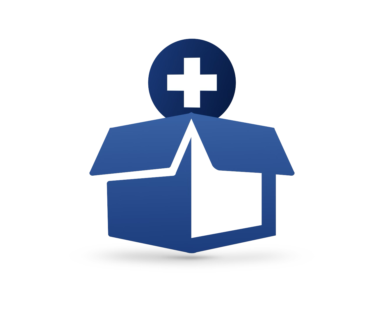 moving box with circular medical symbol on top