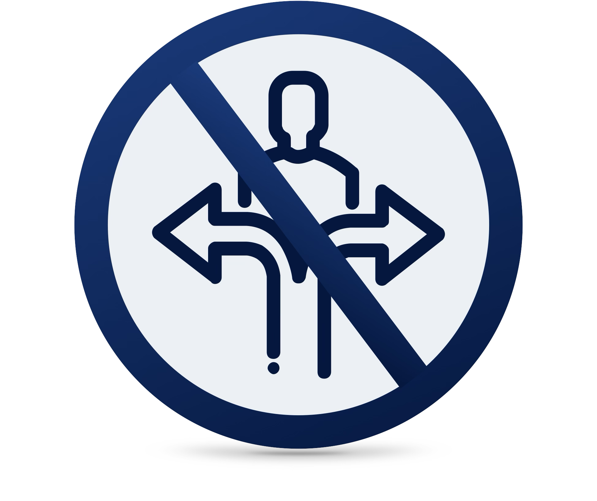 icon with a person between two arrows and a slash through